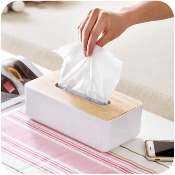 Rectangular Tissue Box Cover for Disposable Paper Facial Tissues, Wooden - Picture 6 of 8